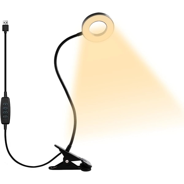 Leslampa Clip Typ 48 LED-øyonbeskyttelse skrivebordslampe, 3 farger valfri USB-lading, 360 graders roterende ringljuskropp black