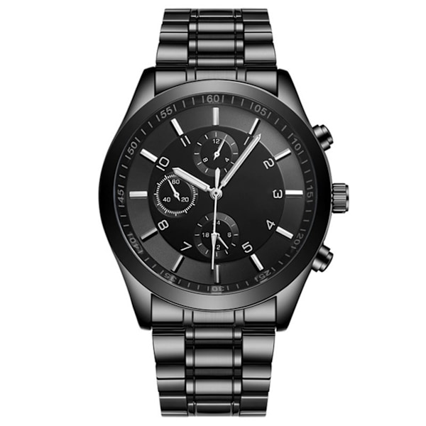 Ultra-Thin Stainless Steel Strap Men's Waterproof Scratch-Proof Noctilucence Watch in Black