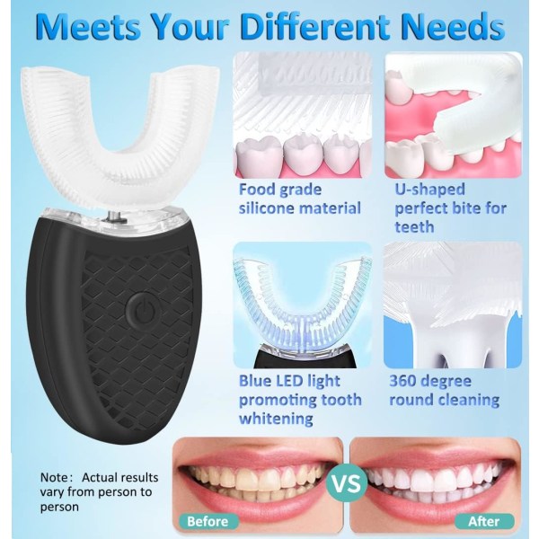 U-formet ultralyd elektrisk tandborste for voksne, 360° automatisk tandborste