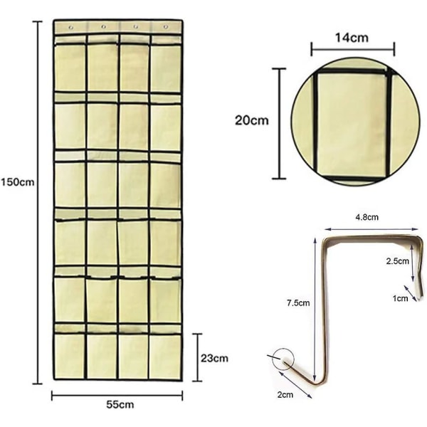 Hanging Shoe Storage 24 Pockets Over The Door Space Saving Shoe Storage Shoe Cabinet With 4 Hooks Beige