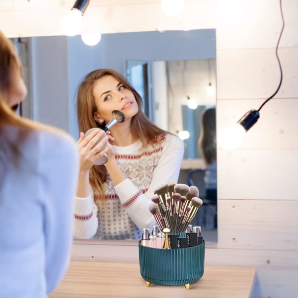 360° Roterende Makeup Brush Organizer Kosmetikholdere (marinblå) Mörkblå