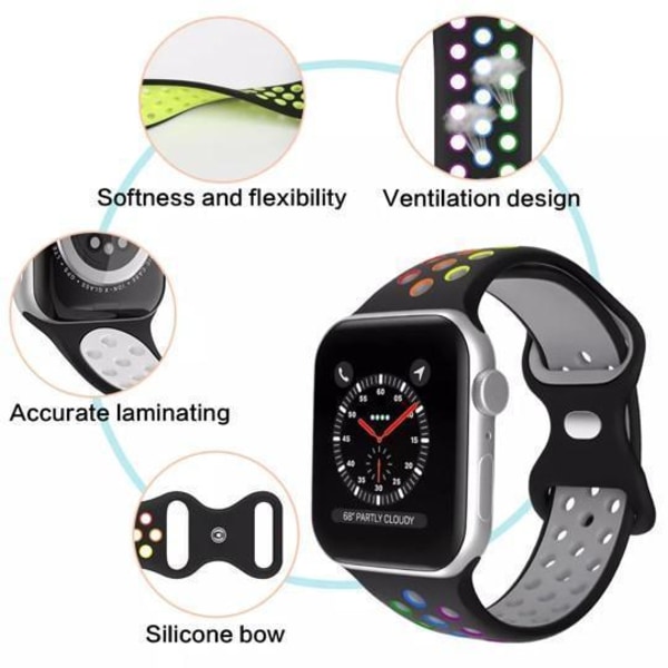 Apple Watch-kompatibel port Armbånd ilikon VIT/RAIN 38/40/41 White Rainbow 38MM/40MM/41mm Small