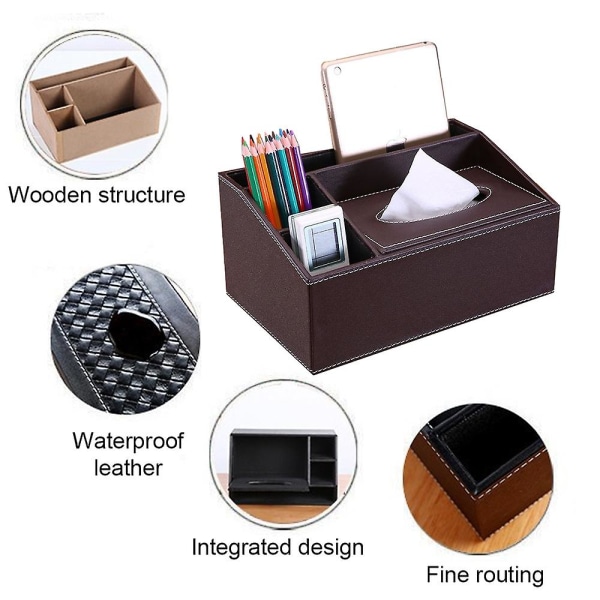 Multifunktionel Læder Tissue Box Sofabord Desktop Fjernbetjening Opbevaringsboks style2