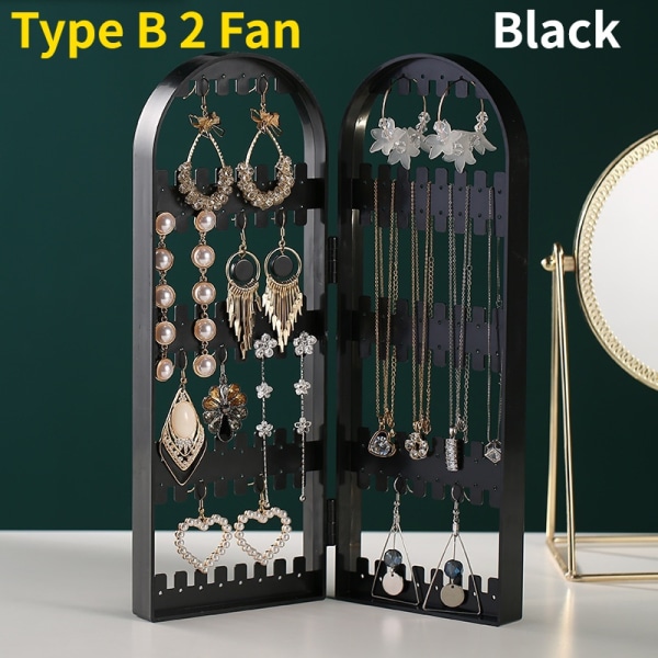 Smyckesoppbevaringslåda med spegeldisplayfällbar skjerm Black Type B 2 Fan