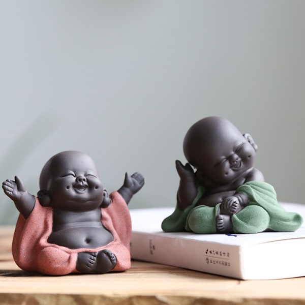 Mini keramisk Buddhahahmo Munk Tea Pet Miniatyr Buddha S