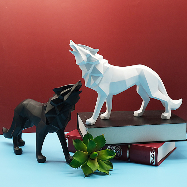 Wolf Skulptur Ornament Skulptur Geometriskt djurharts Wo