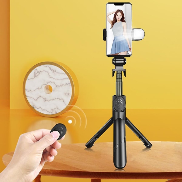 Selfie Stick-stativ fjärrkontroll ja led-ljus, utdragbart