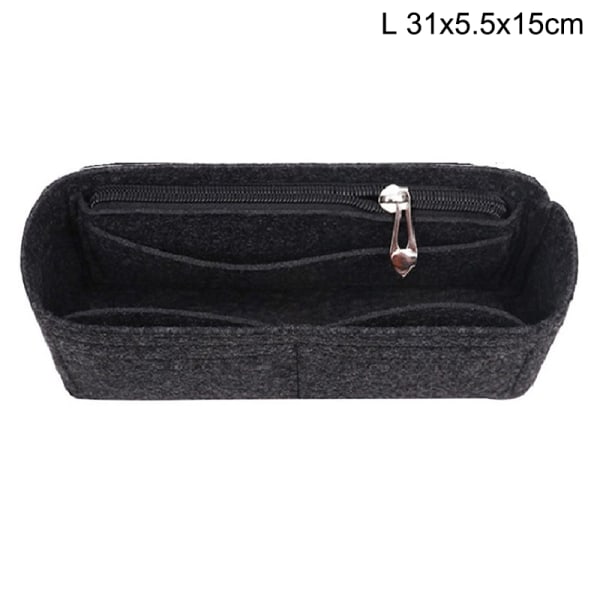 Multi-Pocket Women Insert Bag Handväska i filttyg Black L