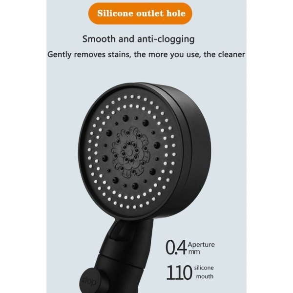Diyxisk 5 lägen vattenbesparande duschmunstycke, justerbart duschhuvud, enknappsstopp, högtrycksbadrum Universal (svart)