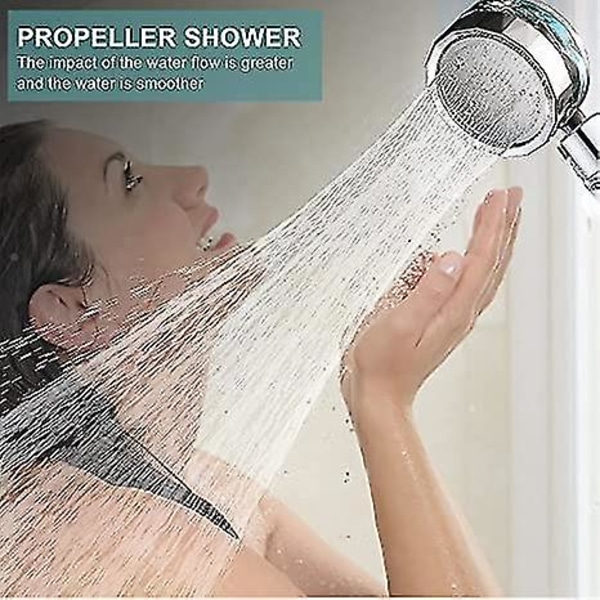 Turboladet håndholdt dusjhode, propelldrevne dusjhoder, høytrykksvannsparing, med pauseknapp, 360 grader roterende Blue