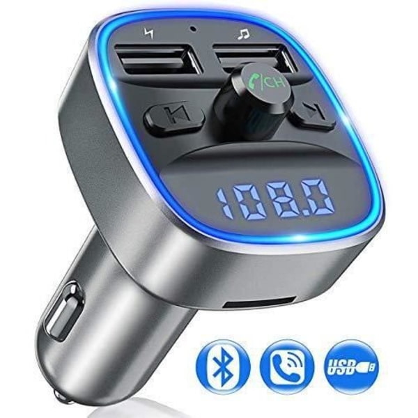 Bovon Bluetooth FM-sender, trådløs bilsats FM-sändare Radioadapter MP3-afspiller med håndfri, dobbelt USB Blue ambient light