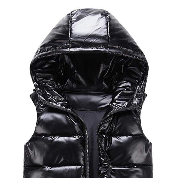 Sliktaa Unisex Shiny Waterproof Sleeveless Jacket kevyt puffer Vest Black L