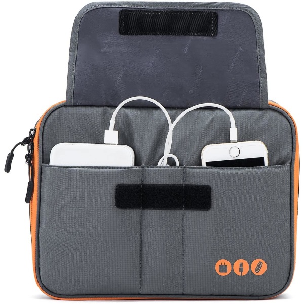 Universal reisekabelorganisering Elektronikktilbehør Bæreveske for 9,7 tommers Ipad, Kindle, strømadapter Grey and Orange