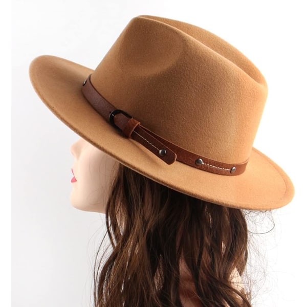 Filt Fedora Hatt Bred brättad Floppy Panama Hat Höst Vinter Jazz Hat（Khaki ）
