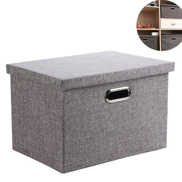 Collapsible Storage Box, Storage Box, Foldable Linen Cloth Clothes Storage Basket, With Lid, Grey