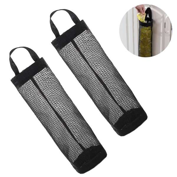 2 Pcs Plastic Bag Holder, Dispensers, Trash Bags Holder Recycling Containers Mesh Hanging Storage Dispensers Hanging Folding Mesh Garbage Bag Organize Black