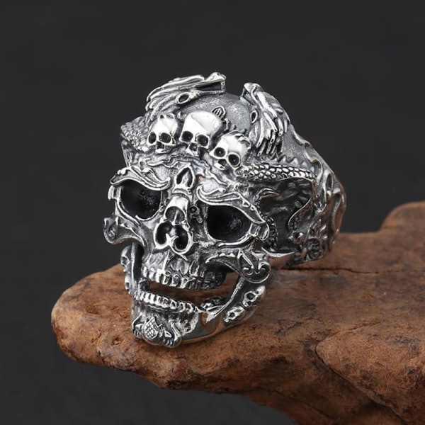 Vintage gotisk Calvarium Skull Punk Ring Men Halloween Mode Silver