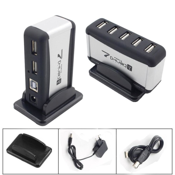 HIGH SPEED 7-PORTAR USB HUB 2.0 MULTI SPLITTER EXPANSION för LAPTO Vertical 7 ports with power supply