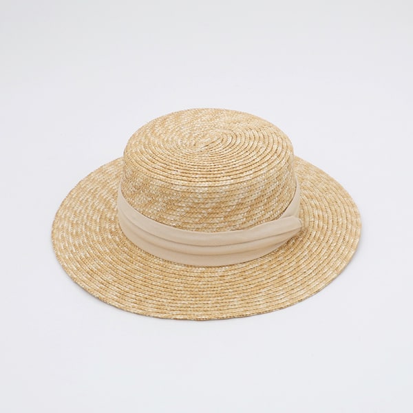 Wheat Straw Hat Justerbar Flat Top Straw Hat för damer Lämplig för sommarstränder 56-60 cm (beige)