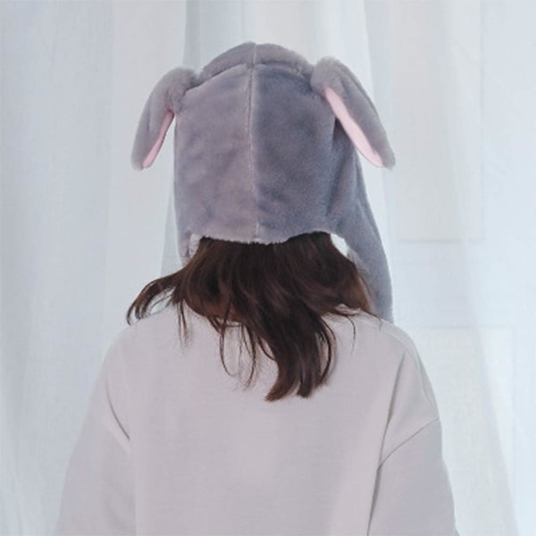 Moving Ear Rabbit Hat Plysch Bunny Ears, Moving Rabbit Hat Grau