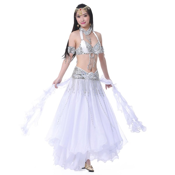 Belly Dance Skirts Oriental Double High Slits Belly Dance Costume Skirt For Women Skirt Belly Dance (without Belt) white