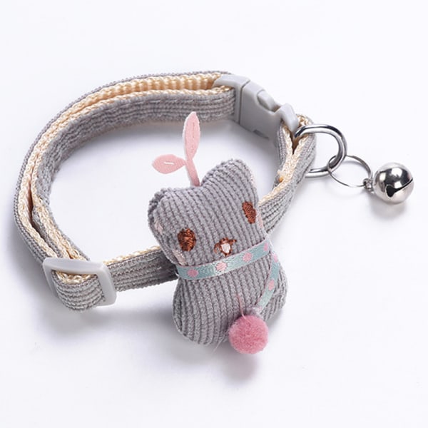 Halsband med söt Bell Justerbar Bekvämt halsband Husdjurstillbehör för liten hund Kattunge Valp Gray