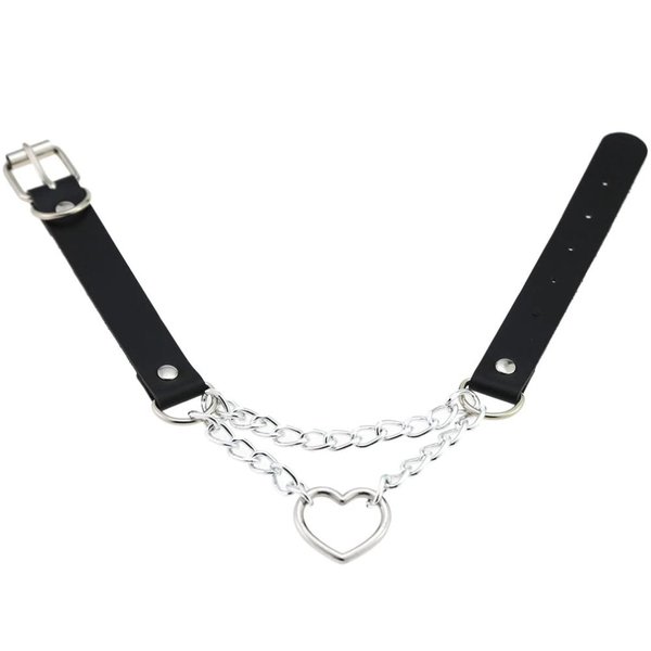Choker Hjärta Collar SVART PU-läder Halsband Goth Sele black