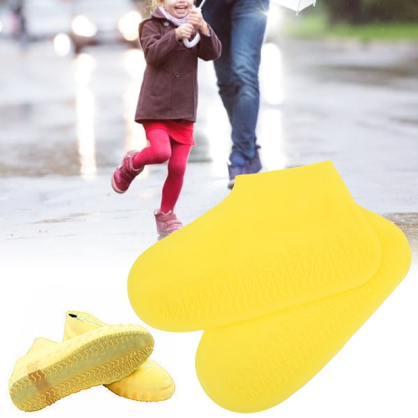 Fortykkede slidbestandige børns fodbetræk vandtætte og skridsikre udendørs regnstøvler (gul M)