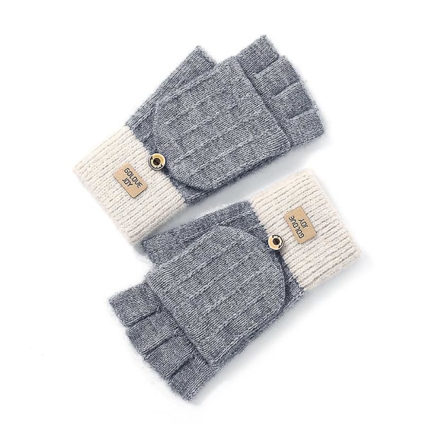 Vinterstickade varma handskar med pekskärm，Elastiska varma fleece-halkhandskar, grå grey