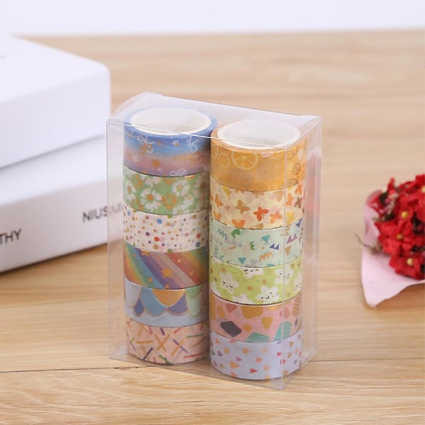 Washi Tape,12 Rolls Washi Tape Set Decorative Washi Tape Cute Gold Foil Flower Decorative Masking Tape For Diy Arts & Crafts,15mm X 3m