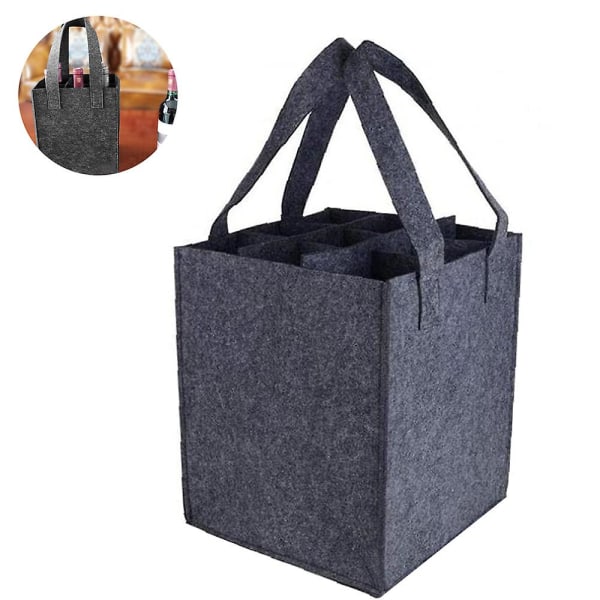 Reusable Grocery Bags For Travel, Camping And Picnic, Perfect Wine Lover Gift 9 bottles Dark gray