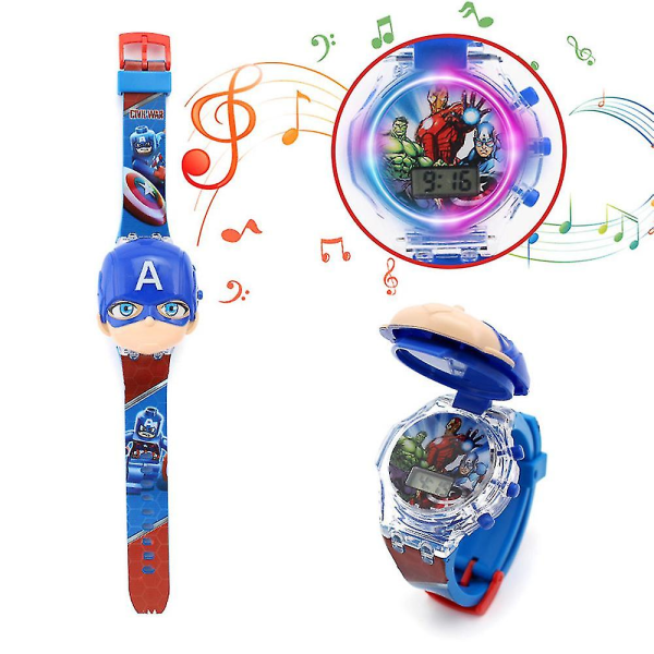 Blinkende lys Watch Marvel Avengers Luminous Music Watch Captain America