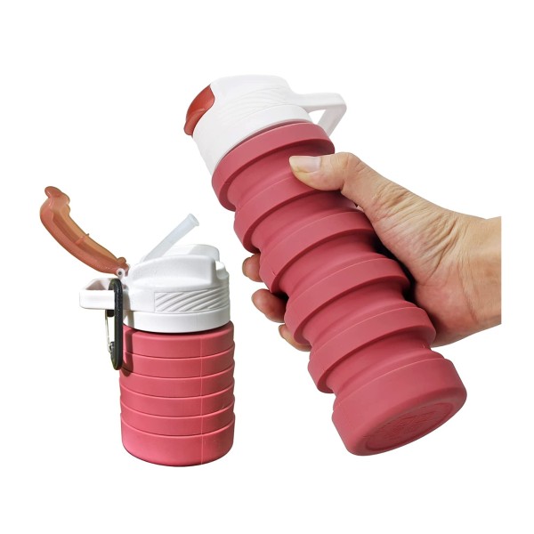 550 ml utomhus hopfällbar silikonvattenflaska för bil, bekväm vattenkopp, vattenkopp för gym, dagliga behov utomhus (röd) pink