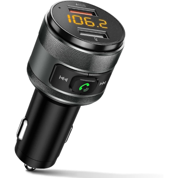 Bluetooth FM-sender for bil, 5.0 trådløs Bluetooth FM-radioadapter musikkspiller/bilsats og 2 USB-porter Last ned Støtte USB-enhet