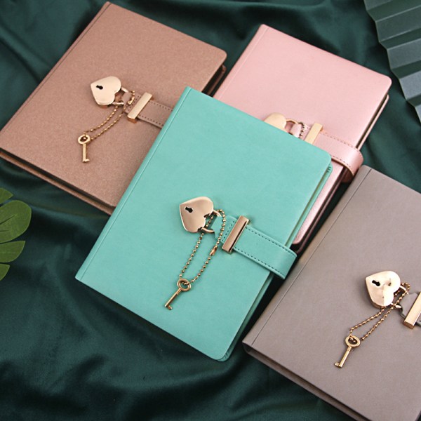 1 hemlig dagbok med hjärtat hänglås och nyckel, grön