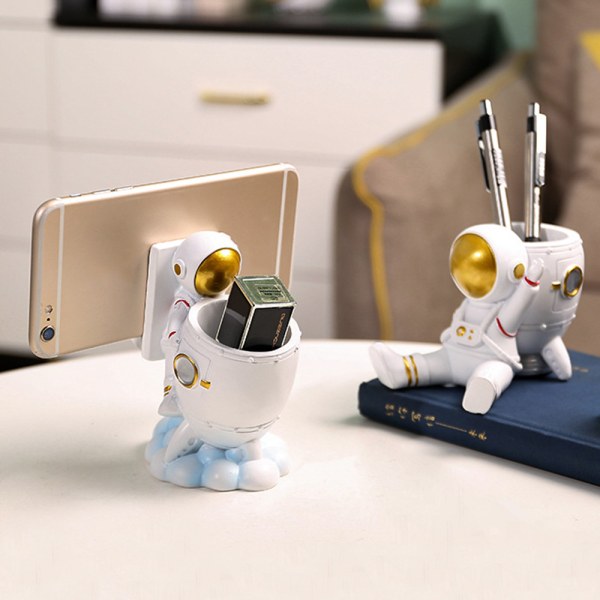 Multipurpose Astronaut Pennhållare Kreativ telefonhållare målad hartsprydnad