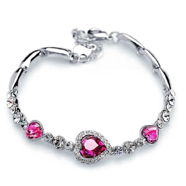 Silver Armband med Hjärtan - & Vita Rhinestones / Strass pink