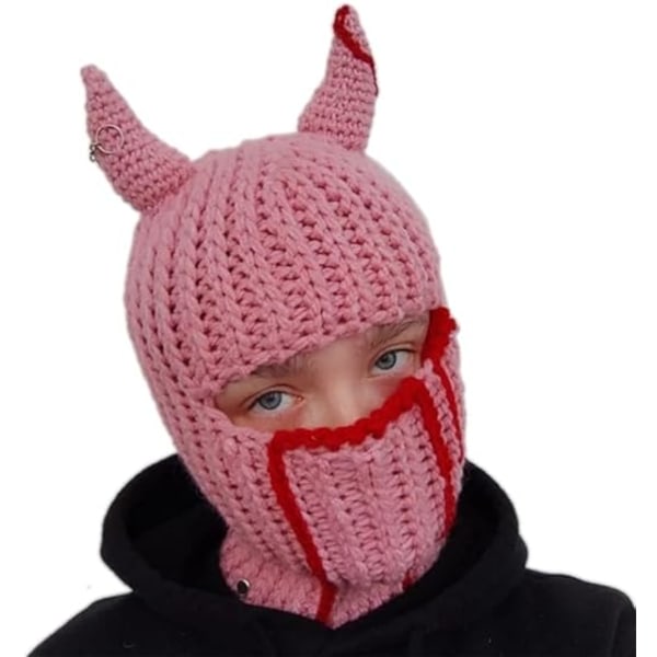 Funny Horns Creative Stickad Hat Pipot Lämmin koko Face Cover Ski Mask Hat Vindtät Balaclava Hat för män kvinnor