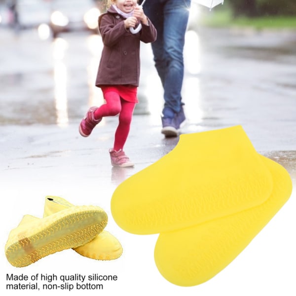 Tykkede slitesterke barnefottrekk vanntette og sklisikre utendørs regnstøvler (gul M)