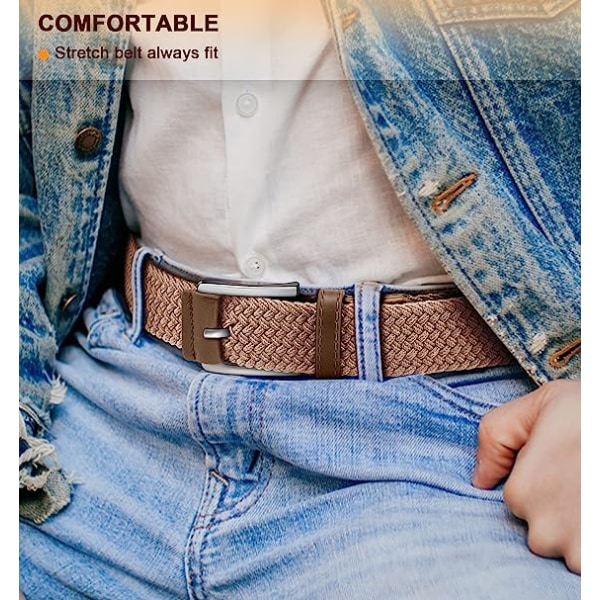 Vävt elastiskt bälte för män och kvinnor - Fabirc Multicolors flätat stretchbälte 35 mm
