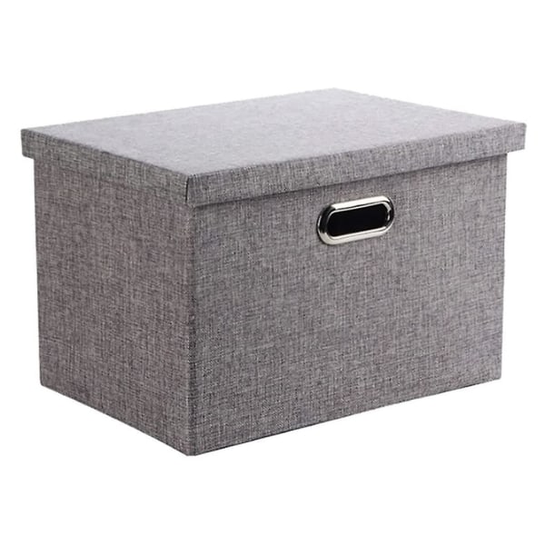 Collapsible Storage Box, Storage Box, Foldable Linen Cloth Clothes Storage Basket, With Lid, Grey