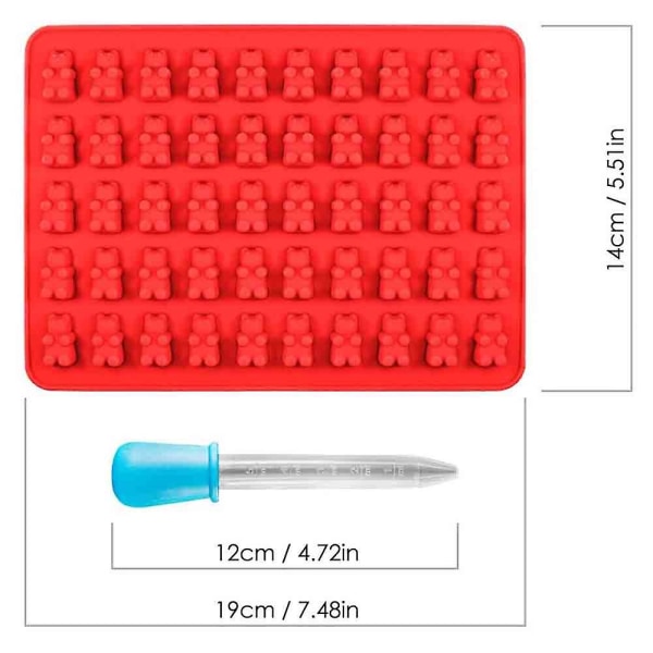3 deler form silikonformer Former med pipetter for gummibjörnar, gelé, choklad, halloweenjulgodis (blå, rød, gr)