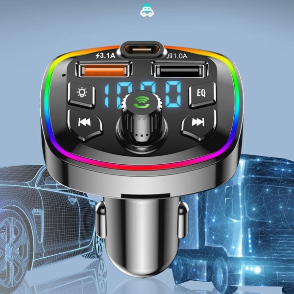 Bluetooth 5.0 FM-sender, bil mp3-spiller, handsfree spenningsskjerm