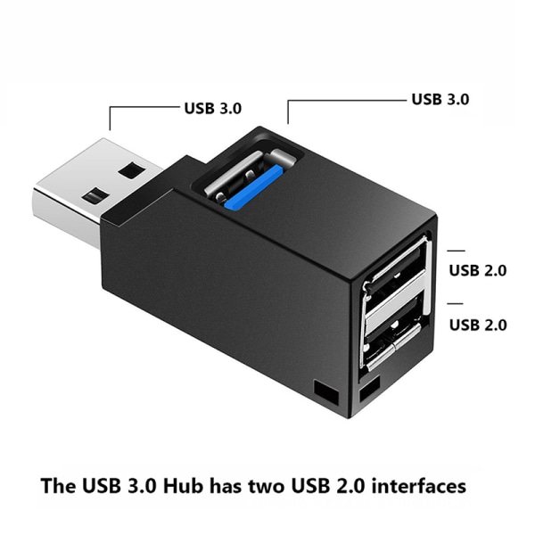 3 Porte USB 3.0 2.0 Splitter Hub Højhastighedsdataoverførsel Black one port 3.0+ two ports 2.0