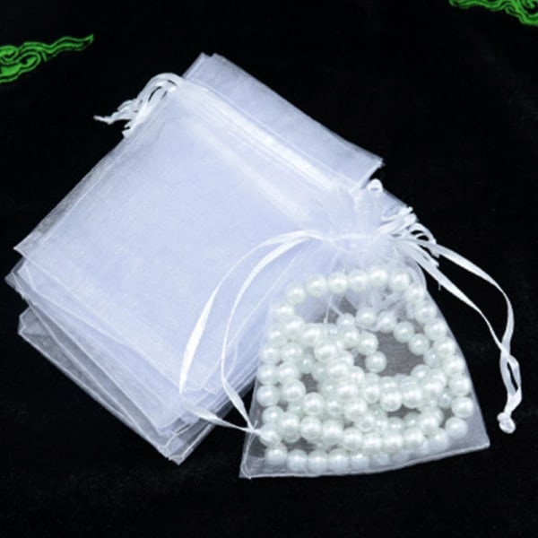 Hvid 7x9 cm 100 stk gennemsigtige snøre smykkeposer Bryllupsfest julegavegaveposer med snoretræk