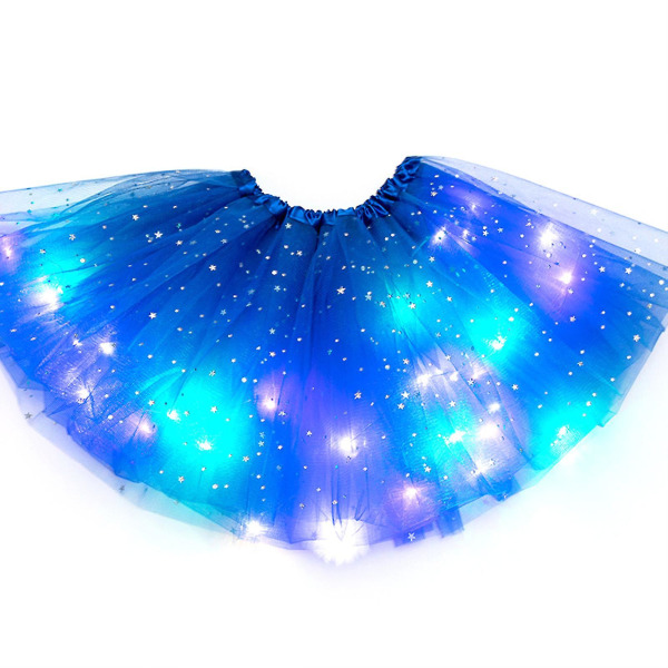 Led Glowing Light Flower Princess Tutu Skirts Girls Fairy Costume Light Up Skirt Royal blue