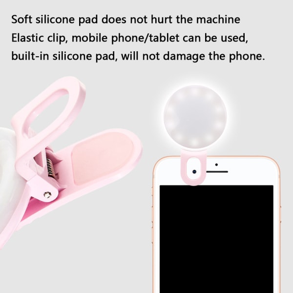 Selfie Clip on Ring Light, Mini Rechargeable pink