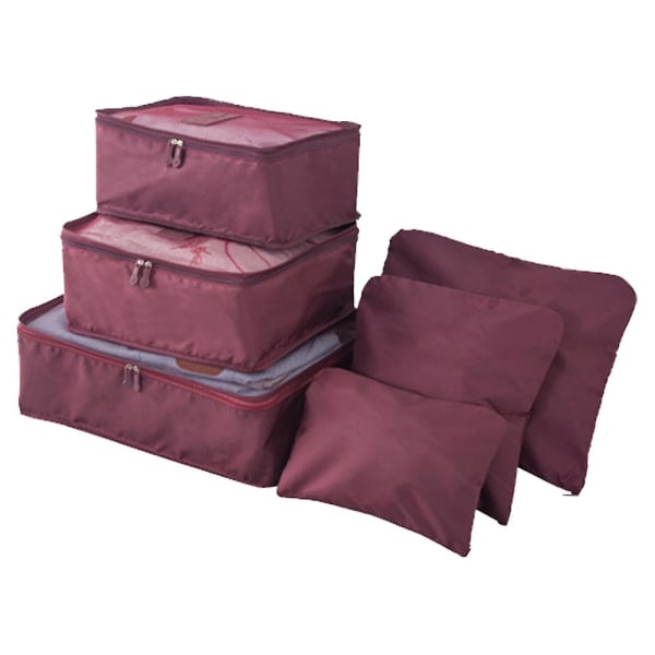Opbevaringstaske til rejsebagage 6-delt sæt, flerfarvet quiltopbevaringskuffert wine red