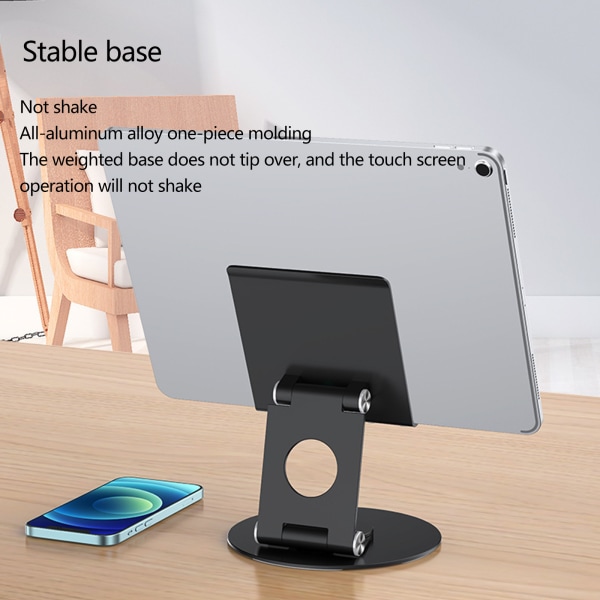 Tabletstil af aluminiumlegering Universal til mobiltelefoner Vinkel Justerbar 360° rotation til 4-13 tums mobilplade Black