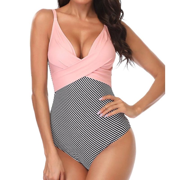 Naisten Monokini Patchwork Push Up yksiosainen kesäuimapuku uimapuku Pink Striped M